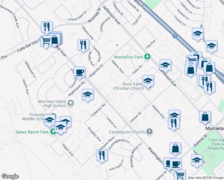map of restaurants, bars, coffee shops, grocery stores, and more near 24131 Tuscany Avenue in Murrieta