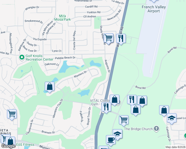 map of restaurants, bars, coffee shops, grocery stores, and more near 29998 Couples Avenue in Murrieta