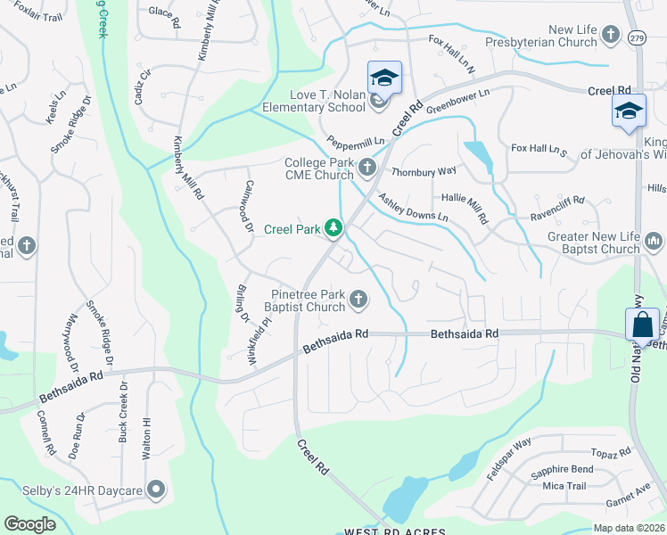 map of restaurants, bars, coffee shops, grocery stores, and more near 245 Woodhue Forest Lane in College Park