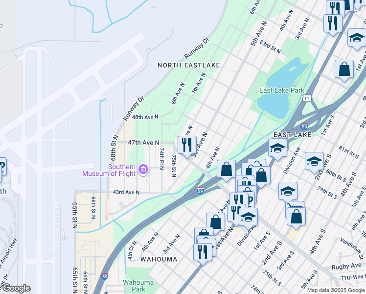 map of restaurants, bars, coffee shops, grocery stores, and more near 7632 5th Avenue North in Birmingham