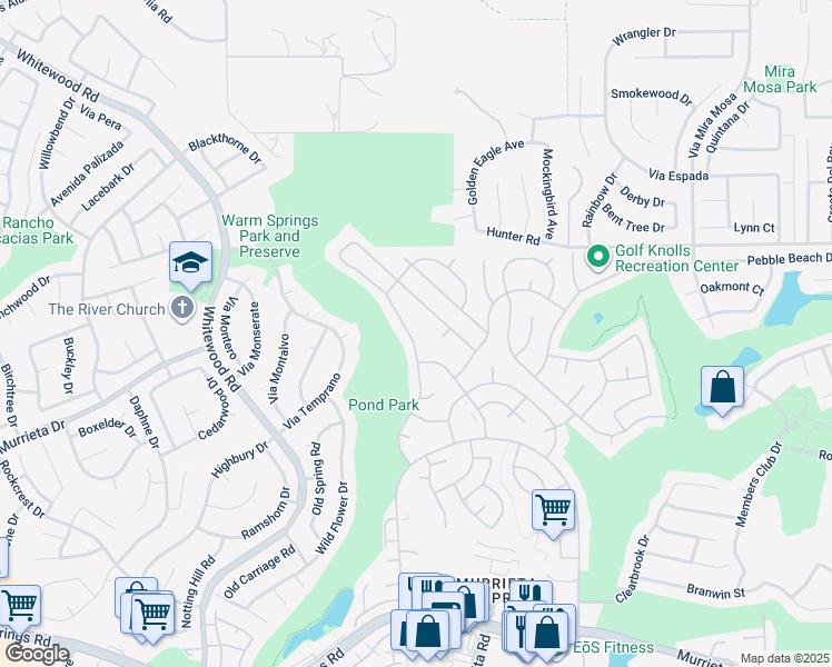map of restaurants, bars, coffee shops, grocery stores, and more near 38212 Via La Colina in Murrieta