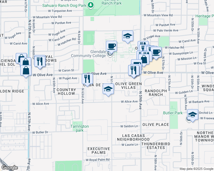 map of restaurants, bars, coffee shops, grocery stores, and more near 6118 West Townley Avenue in Glendale