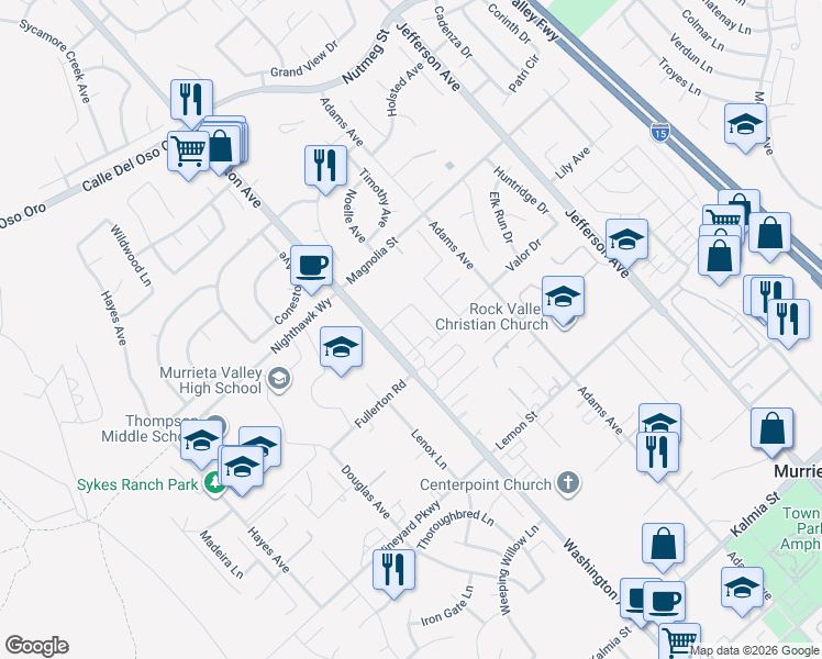 map of restaurants, bars, coffee shops, grocery stores, and more near 24117 Dolcetto Avenue in Murrieta