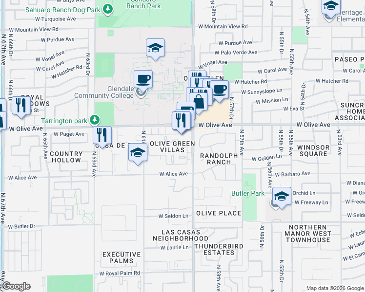 map of restaurants, bars, coffee shops, grocery stores, and more near 5904 West Townley Avenue in Glendale