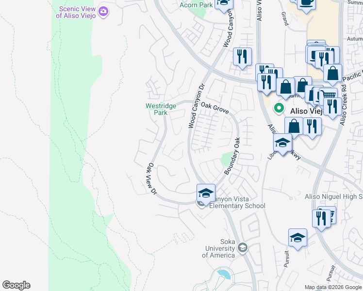 map of restaurants, bars, coffee shops, grocery stores, and more near 10 Cumberland Lane in Aliso Viejo