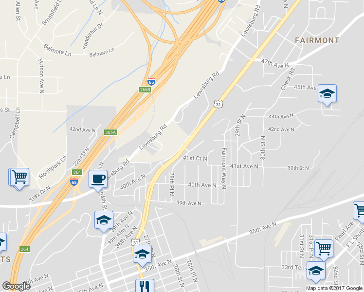 map of restaurants, bars, coffee shops, grocery stores, and more near 2732 40th Avenue North in Birmingham