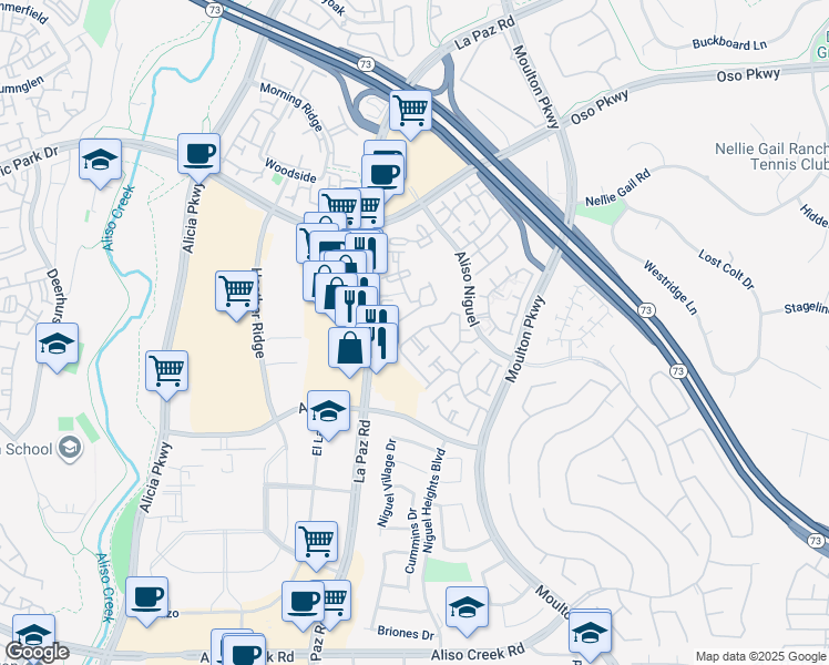 map of restaurants, bars, coffee shops, grocery stores, and more near 27321 Sahara Place in Laguna Niguel