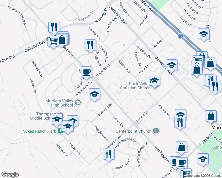 map of restaurants, bars, coffee shops, grocery stores, and more near 41984 Retsina Street in Murrieta