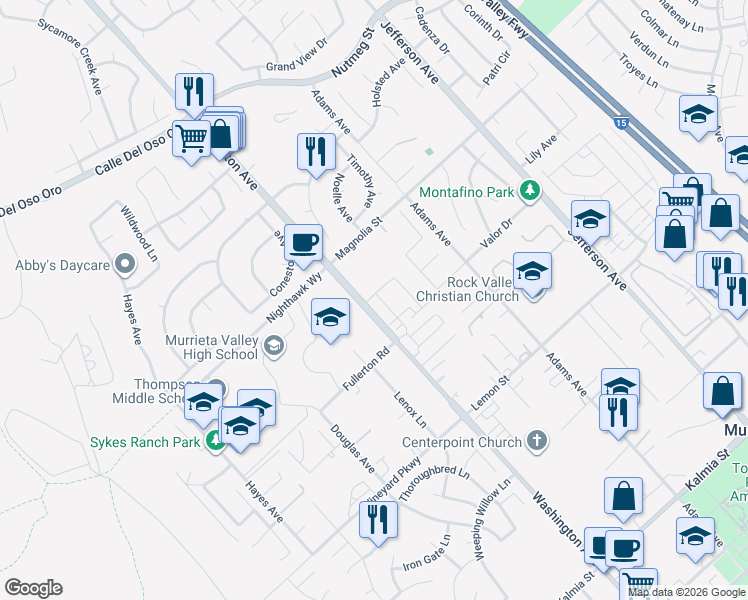 map of restaurants, bars, coffee shops, grocery stores, and more near 24117 Dolcetto Avenue in Murrieta