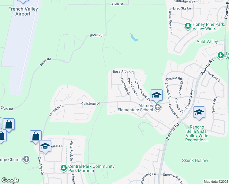 map of restaurants, bars, coffee shops, grocery stores, and more near 38150 Turning Leaf Court in Murrieta
