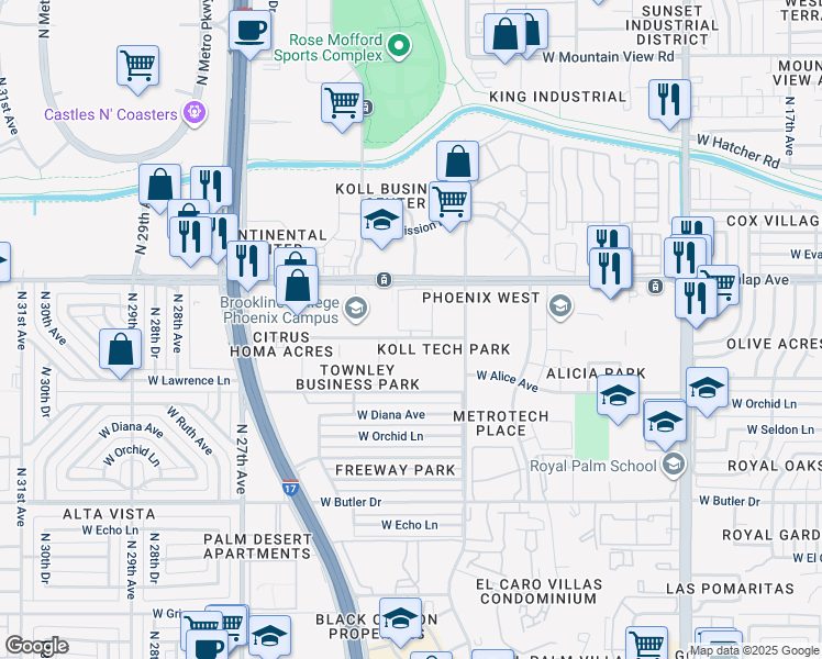 map of restaurants, bars, coffee shops, grocery stores, and more near 8836 North 23rd Avenue in Phoenix