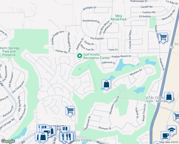 map of restaurants, bars, coffee shops, grocery stores, and more near 38190 Camino Cinife in Murrieta