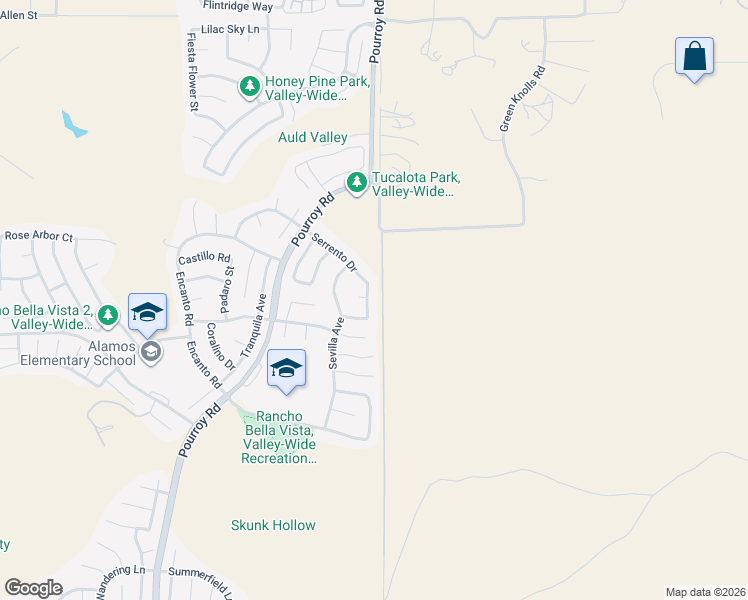 map of restaurants, bars, coffee shops, grocery stores, and more near 38203 Camarada Lane in Murrieta