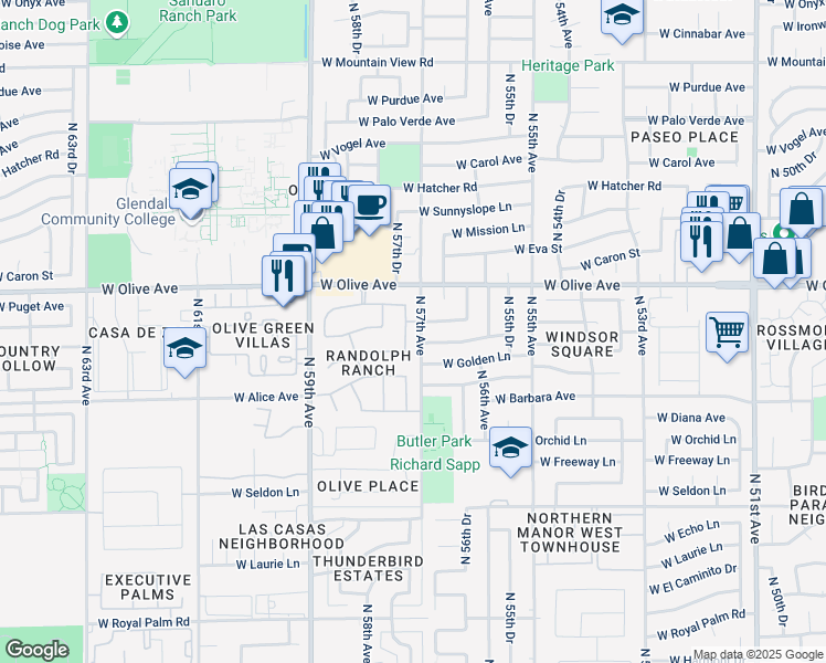 map of restaurants, bars, coffee shops, grocery stores, and more near 5667 West Townley Avenue in Glendale