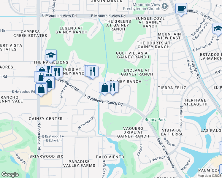 map of restaurants, bars, coffee shops, grocery stores, and more near 7704 East Doubletree Ranch Road in Scottsdale