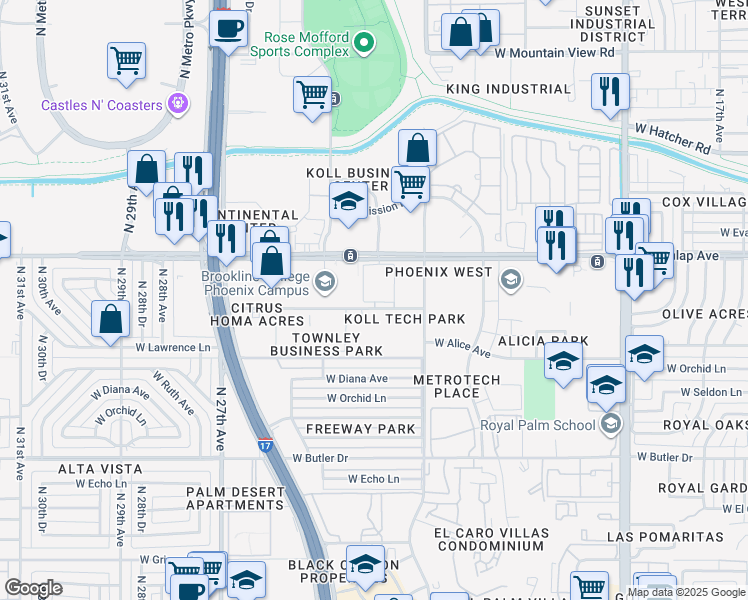map of restaurants, bars, coffee shops, grocery stores, and more near 8836 North 23rd Avenue in Phoenix