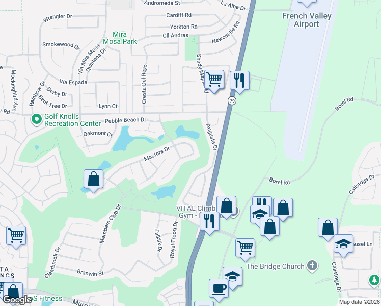 map of restaurants, bars, coffee shops, grocery stores, and more near 29945 Mickelson Way in Murrieta