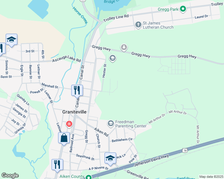 map of restaurants, bars, coffee shops, grocery stores, and more near 11 Kalmia Drive in Graniteville