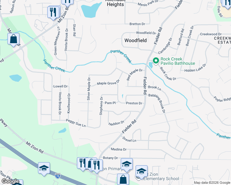 map of restaurants, bars, coffee shops, grocery stores, and more near 6877 Stephens Drive in Rex