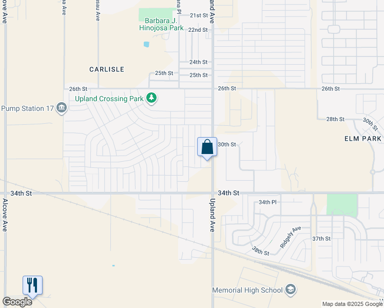 map of restaurants, bars, coffee shops, grocery stores, and more near 32nd Street in Lubbock