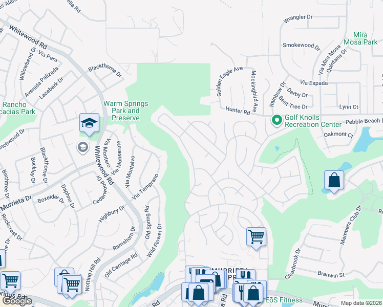 map of restaurants, bars, coffee shops, grocery stores, and more near 38200 Via La Colina in Murrieta