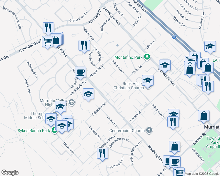 map of restaurants, bars, coffee shops, grocery stores, and more near 24125 Tuscany Avenue in Murrieta