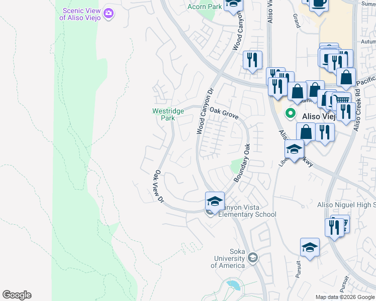 map of restaurants, bars, coffee shops, grocery stores, and more near 10 Cumberland Lane in Aliso Viejo