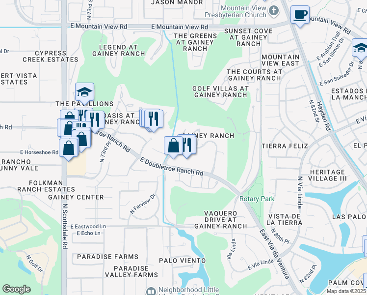 map of restaurants, bars, coffee shops, grocery stores, and more near 7704 East Doubletree Ranch Road in Scottsdale