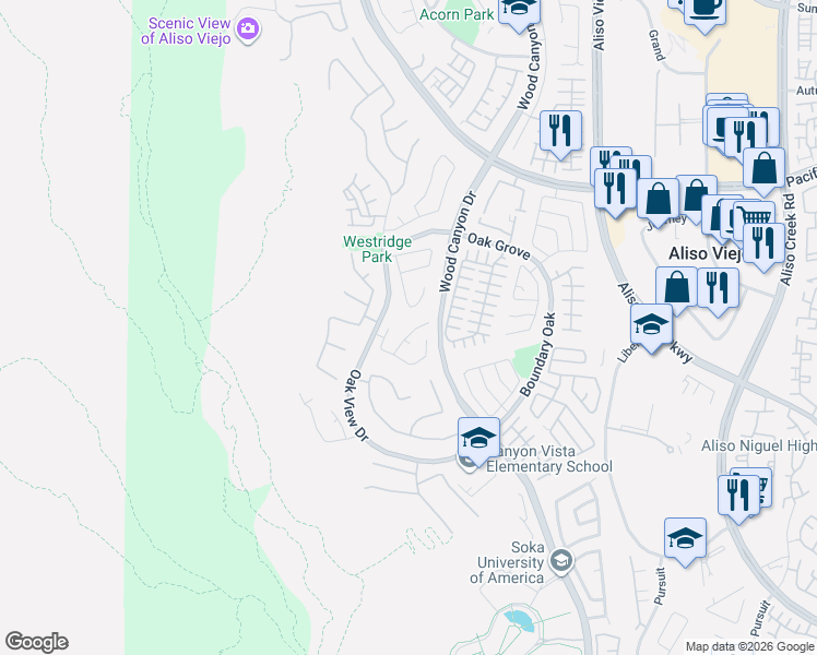 map of restaurants, bars, coffee shops, grocery stores, and more near 15 Cumberland Lane in Aliso Viejo