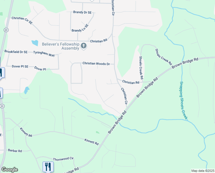 map of restaurants, bars, coffee shops, grocery stores, and more near 150 Hardwood Drive in Covington