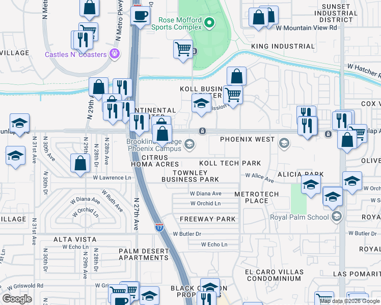 map of restaurants, bars, coffee shops, grocery stores, and more near 2535 W Townley Ave in Phoenix