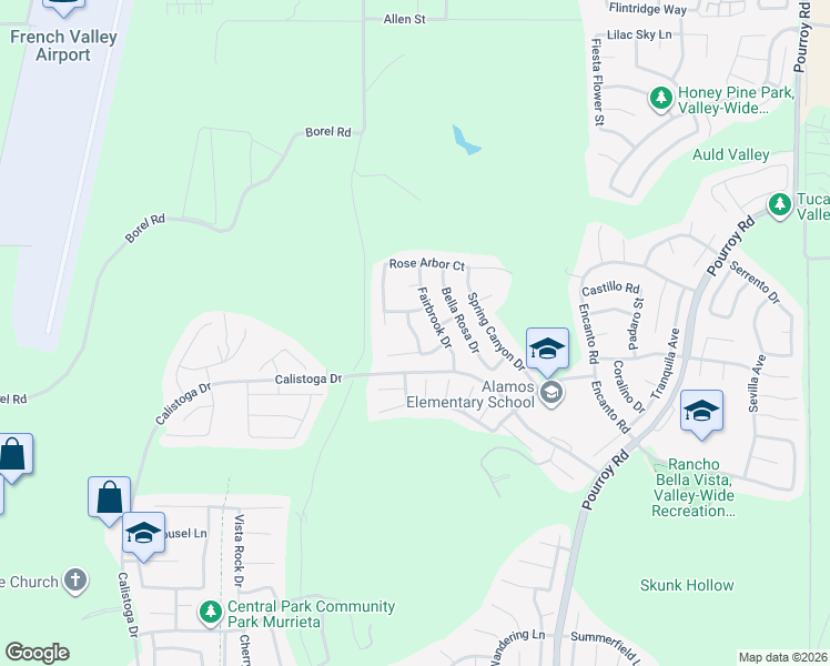 map of restaurants, bars, coffee shops, grocery stores, and more near Summer Ridge Drive in Murrieta