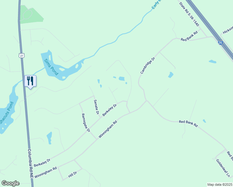 map of restaurants, bars, coffee shops, grocery stores, and more near 1013 Devonshire Drive in Orangeburg