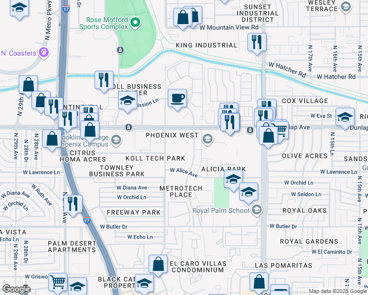 map of restaurants, bars, coffee shops, grocery stores, and more near 8820 North 22nd Avenue in Phoenix