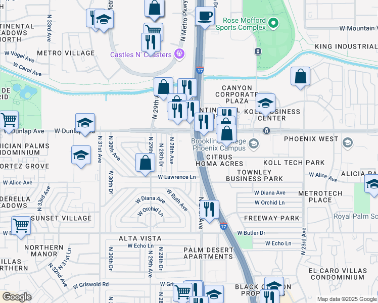 map of restaurants, bars, coffee shops, grocery stores, and more near 8808 North Black Canyon Highway in Phoenix