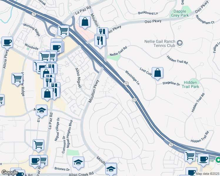 map of restaurants, bars, coffee shops, grocery stores, and more near 12 Somerset Court in Laguna Niguel