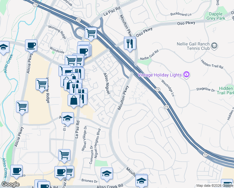 map of restaurants, bars, coffee shops, grocery stores, and more near 27351 Ryan Drive in Laguna Niguel