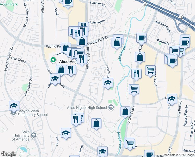 map of restaurants, bars, coffee shops, grocery stores, and more near 64 Sentinel Place in Aliso Viejo