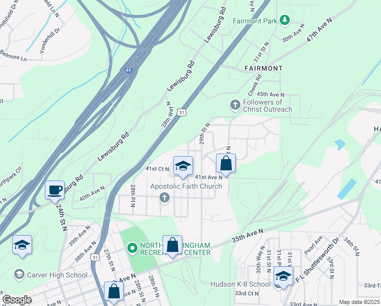 map of restaurants, bars, coffee shops, grocery stores, and more near 2841 42nd Avenue North in Birmingham