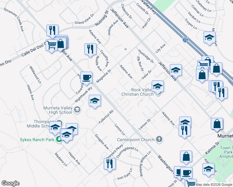 map of restaurants, bars, coffee shops, grocery stores, and more near 24117 Dolcetto Avenue in Murrieta