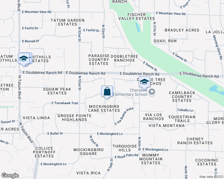 map of restaurants, bars, coffee shops, grocery stores, and more near 8734 North Avenue Del Sol in Paradise Valley
