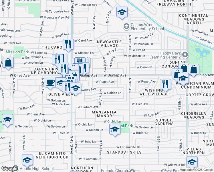 map of restaurants, bars, coffee shops, grocery stores, and more near 4024 West Golden Lane in Phoenix