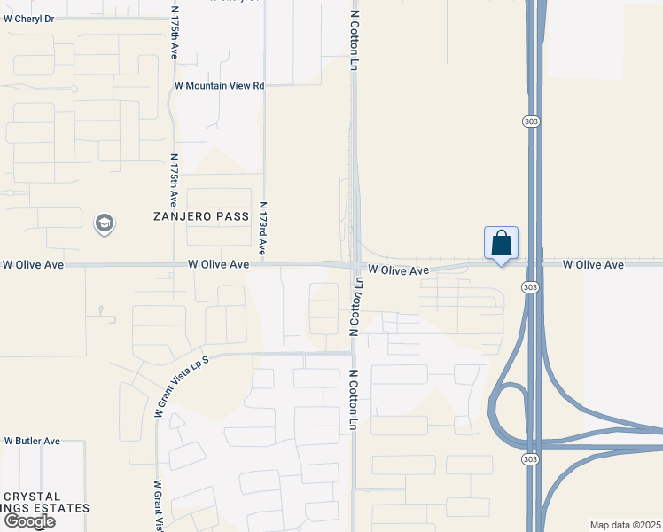 map of restaurants, bars, coffee shops, grocery stores, and more near 17115 West Olive Avenue in Waddell