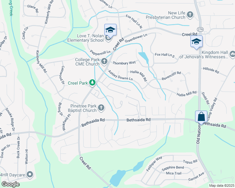 map of restaurants, bars, coffee shops, grocery stores, and more near 3006 Pine Tree Trail in College Park