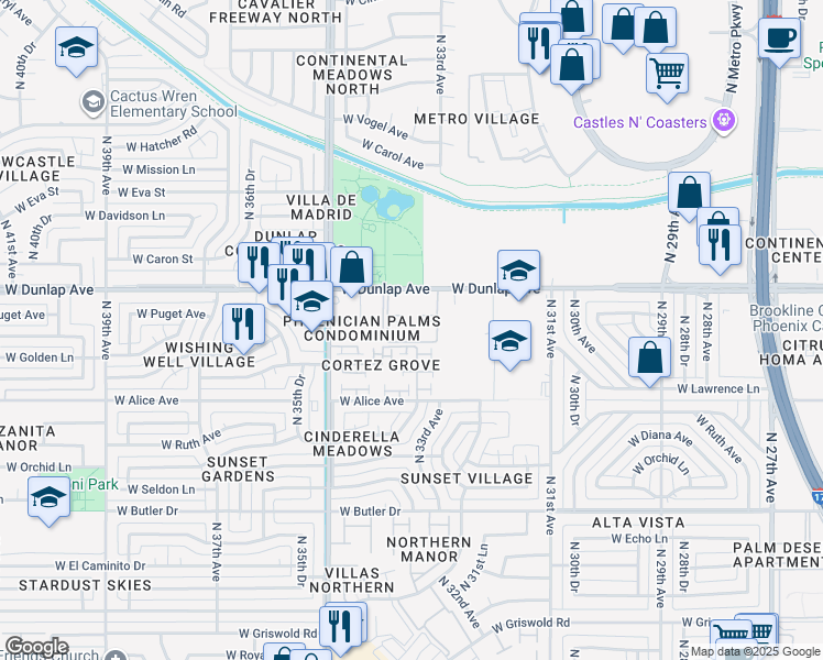 map of restaurants, bars, coffee shops, grocery stores, and more near 3327 West Golden Lane in Phoenix