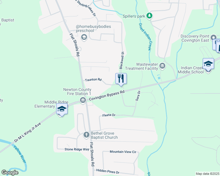 map of restaurants, bars, coffee shops, grocery stores, and more near 130 Taunton Road in Covington