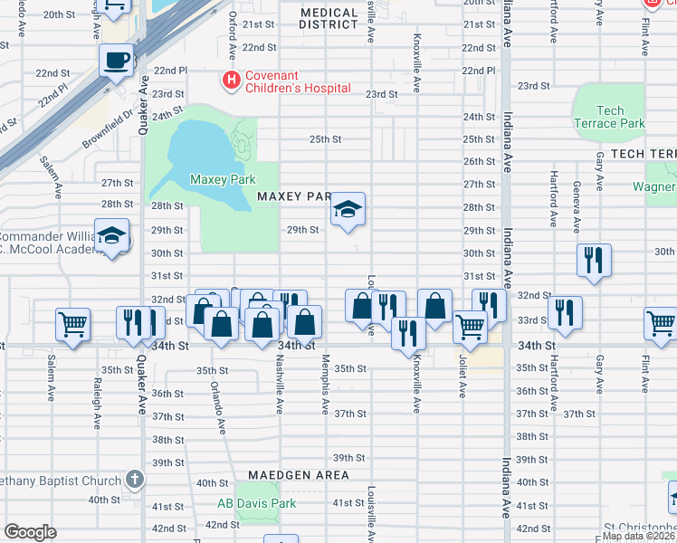 map of restaurants, bars, coffee shops, grocery stores, and more near 3718 31st Street in Lubbock