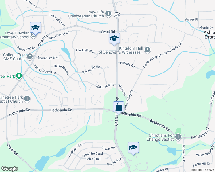 map of restaurants, bars, coffee shops, grocery stores, and more near 2440 Hallie Mill Road in Atlanta
