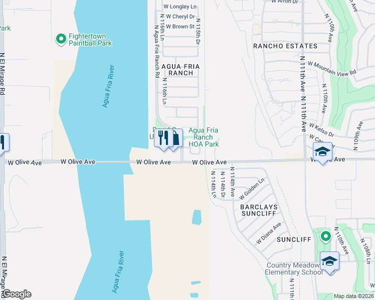 map of restaurants, bars, coffee shops, grocery stores, and more near 11539 West Green Drive in Youngtown