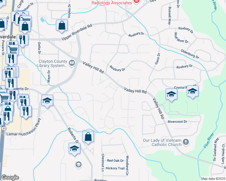 map of restaurants, bars, coffee shops, grocery stores, and more near 6924 Eunice Drive in Riverdale